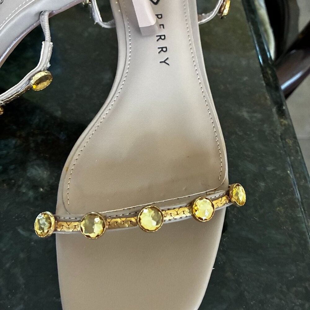 Katy Perry Shoes Women's The Ladie Gemstone Sandal Heeled Taupe 6.5-NEW; No Box - Picture 2 of 7